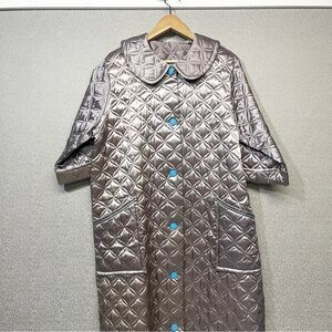 L Vintage 1960’s Montgomery Ward Quilted Maxi Housecoat Robe Silver/Aqua